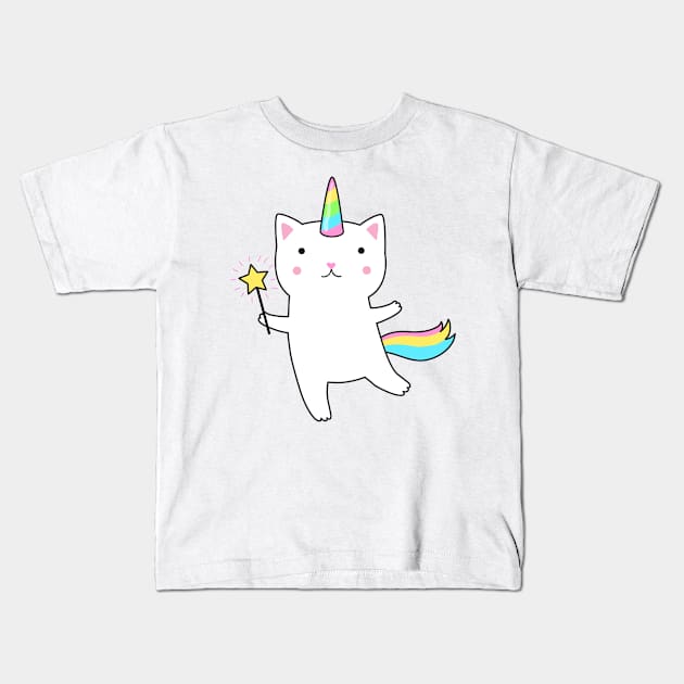 Cute Caticorn Unicorn Kids T-Shirt by Novelty-art